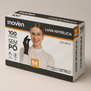 Luva nitrilica sem pó preta m 100 un inoven